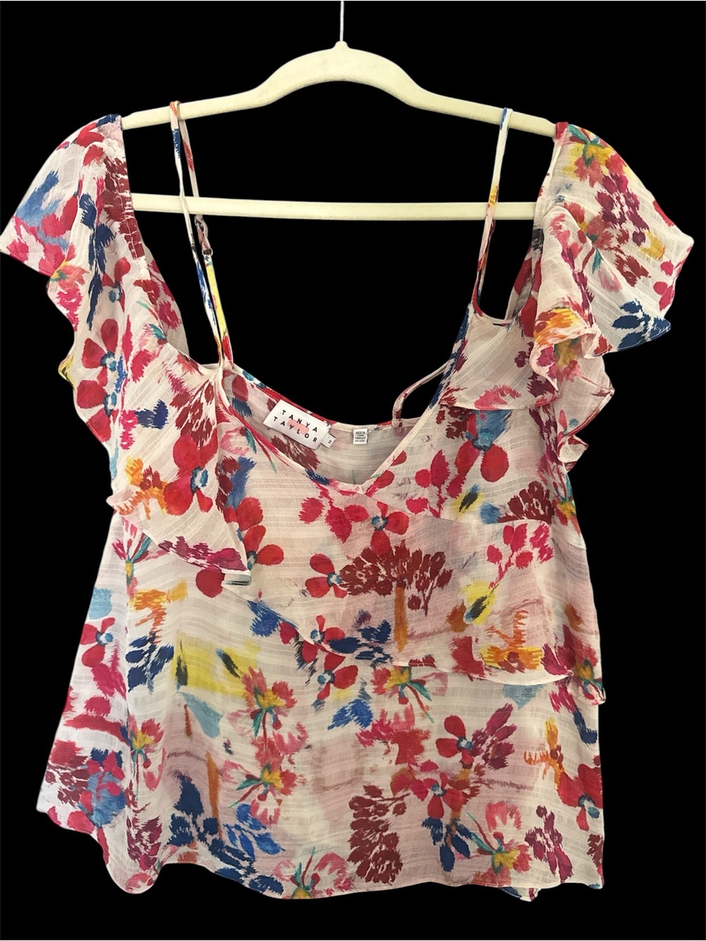 Tanya Taylor Multicolor Floral Ruffle Camisole
